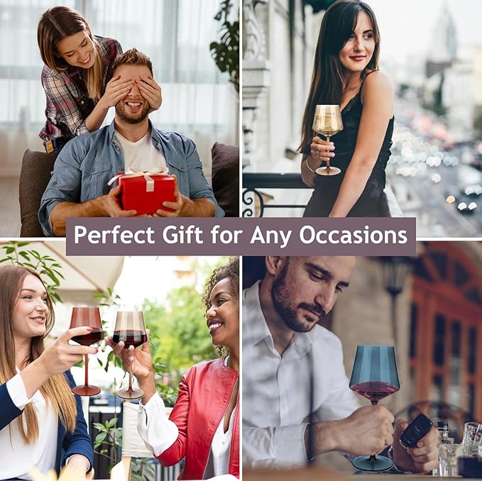 Colored Wine Glasses Set of 6, Large 16oz Hand Blown Crystal Wine Glassware, Stemmed Colorful Wine Glasses - Red & White, Modern & Elegant for Friends,Family,Wedding,Anniversary,Christmas,Birthday