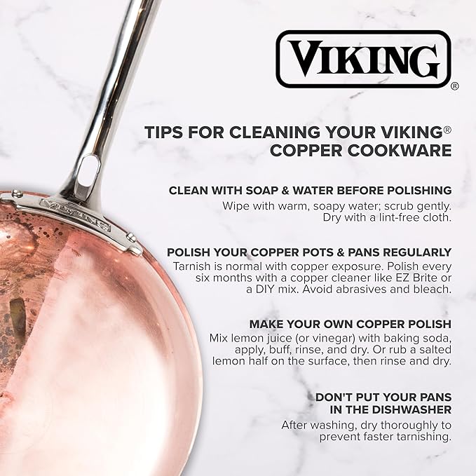 Viking 3-Ply Pots and Pans Set, 10 Piece Copper Kitchen Cookware with Glass Lids, Hammered Copper