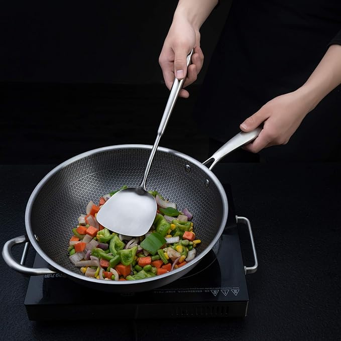 Wok spatula and ladle,Skimmer Ladle Tool Set, Chinese Wok Utensil Set, All metal 304 Stainless Steel Cooking Utensils(15in,15in,14in)