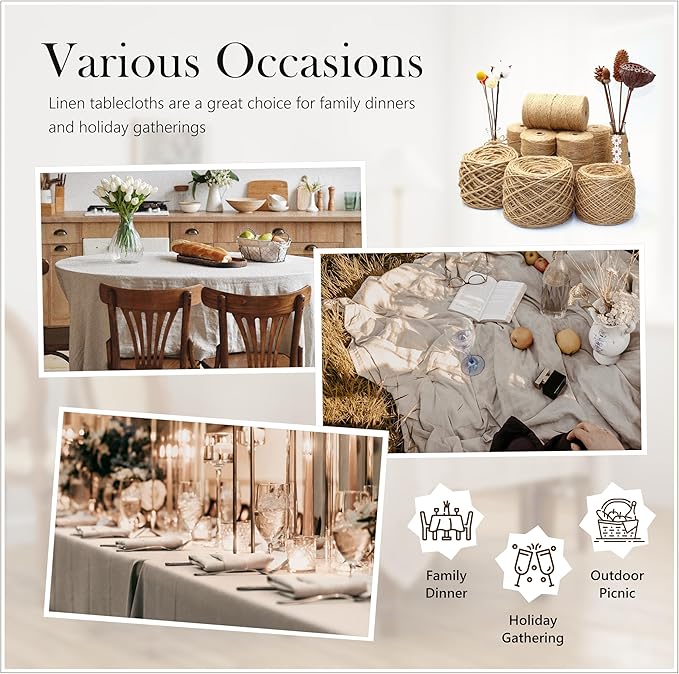 Linen World Hemstitch Linen Tablecloth, French Linen Natural Tablecloth 108" x 60" Inch, Washable Rectangular Table Cloth for Dining, Outdoor, Weddings and Restaurants, Decorative Valentine Easter