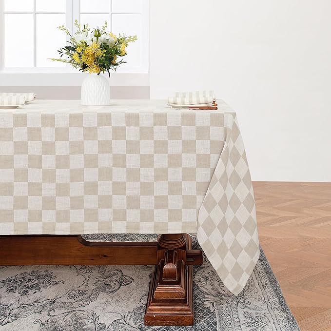 Linen World 100% Linen Gingham Tablecloth,55x55Inch Square Buffalo Check Table Cloth,Tablecover for Wedding,Dining,Decorative Fall Halloween Christmas Thanksgiving Tablecloth