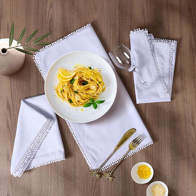 Bedding Craft Cotton Cloth Dinner Napkins Set of 12 – 18x18 Lavender Blue with Decorative Lace Selvedge – Elegant Machine Washable Fabric Napkins for Weddings, Baby Showers, Parties & Table Décor