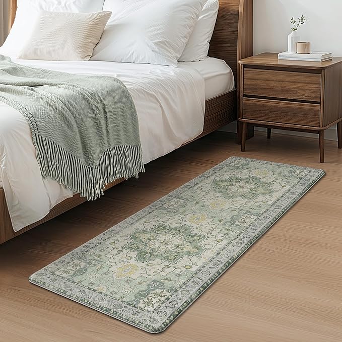 GENIMO Kitchen Mats for Floor 2PCs, Washable Anti Fatigue Mat for Cushioned, 17.3"x47"+17.3"x30", Waterproof Kitchen Rugs, Non Slip Comfort Standing Mat Rug for Home, Sink, Laundry, Light Green