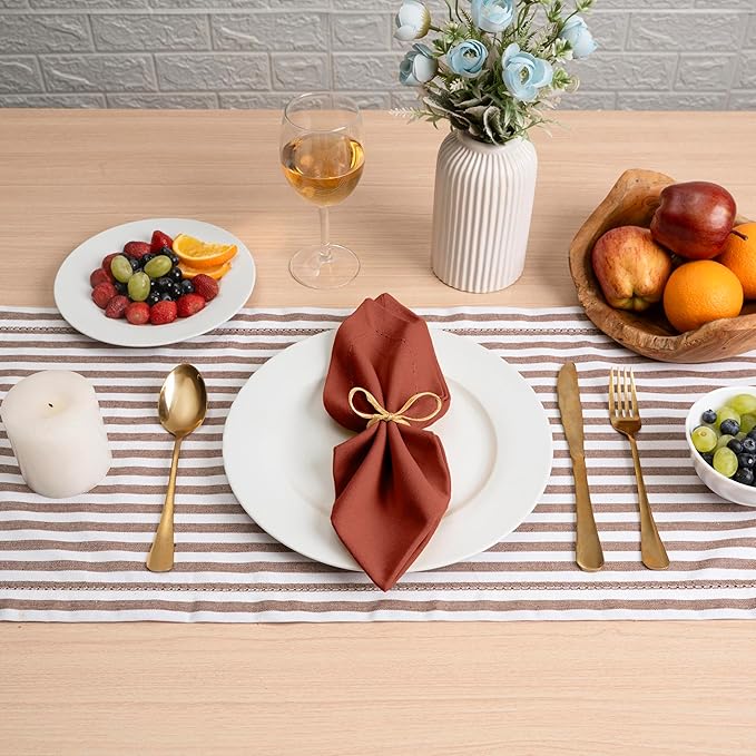 Blue Needles Set of 6 Hemstitch Linen Napkins 100% Cotton Rust Cloth Dinner Napkins 18x18 inches, Soft, Reusable, Absorbent, Washable, Ideal for Fall Thanksgiving Events, Parties & Everyday Use