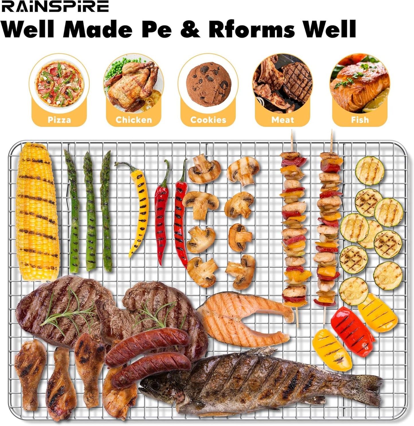 Rainspire Cooling Rack Stainless Steel, Heavy Duty Cooling Racks for Cooking and Baking, Oven Safe Wire Rack for Cooking, Baking Rack for Oven Cooking Fits Jelly Roll Pan, 10" x 15", 1-Pack