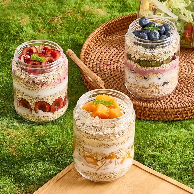 6-Pack 16oz Glass Jars with Airtight Lids,Overnight Oats Containers with Lid,Food Storage Container for Yogurt Chia Pudding Spices Snacks Pickles