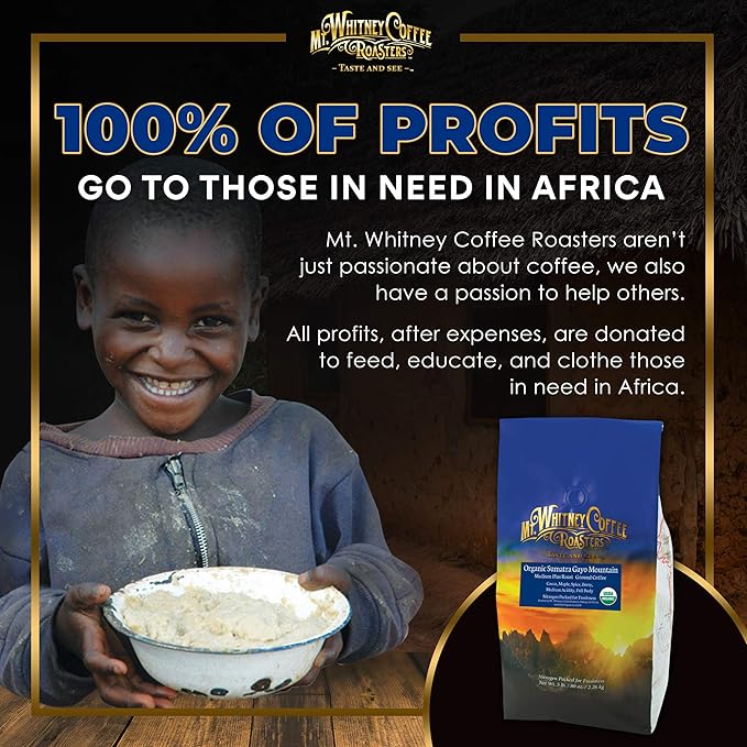 Mt. Whitney Organic Gayo Mountain Sumatra, Medium Dark Roast, Low Acid Coffee (Ground, 5 Lb)