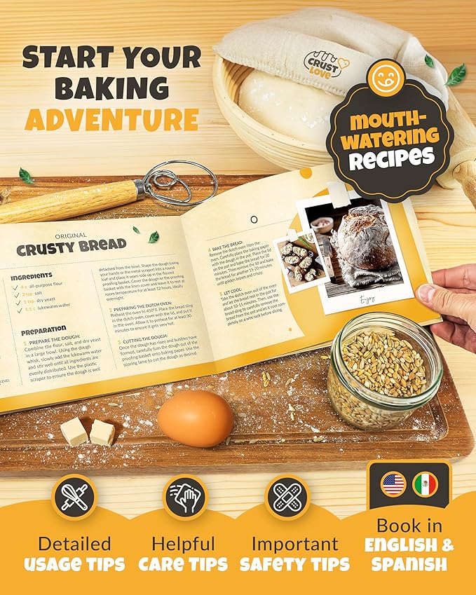 Dutch Oven for Bread Baking - incl. Sourdough Bread-Baking Supplies like Banneton Bread-Proofing Basket - 5QT Enameled Cast Iron Bread-Oven with Lid, Baking Pan, Scoring Tool Lame