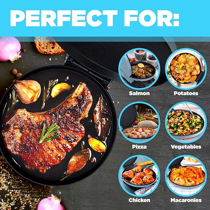 Courant Pizza Maker 12 inch Pizzas Machine, Newly improved Cool-touch Handle Non-Stick plates Pizza oven & CalzoneMaker, Electric Countertop Oven for Home or School, 12” Indoor Grill/Griddle, Teal