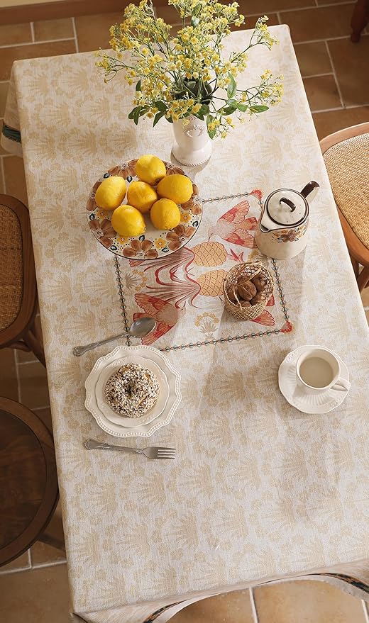 patdrea Designer Orange Tablecloth for Square Tables,Pineapple Tree Pattern Linen Tablecloth,Tropical Style Fruit Table Cover Cloth Decor for Kitchen Dining Christmas,67"*67"