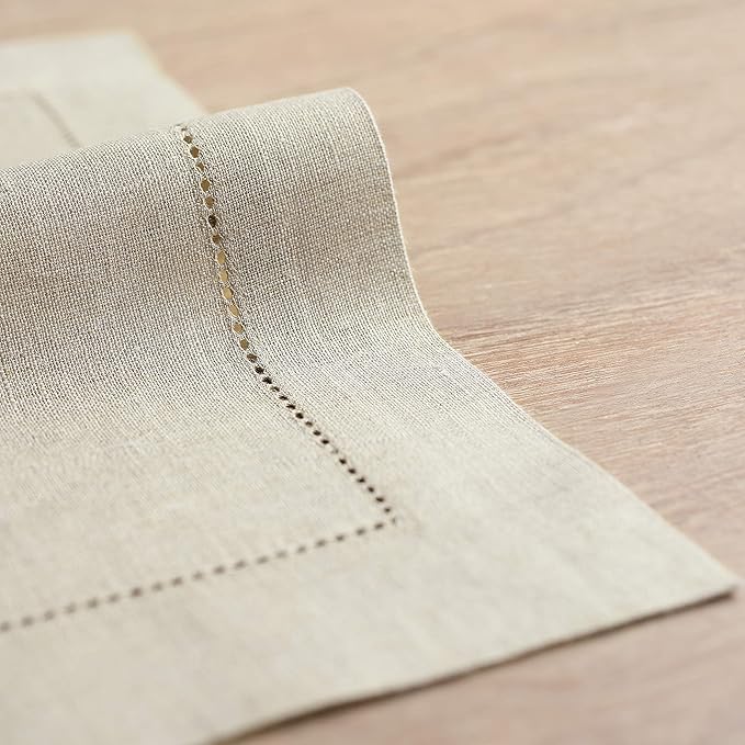 Solino Home Natural Linen Napkins Set of 6-100% Pure Linen Hemstitch Dinner Napkins 20 x 20 Inch for Fall, Autumn, Thanksgiving, Christmas, Holiday - Classic Hemstitch