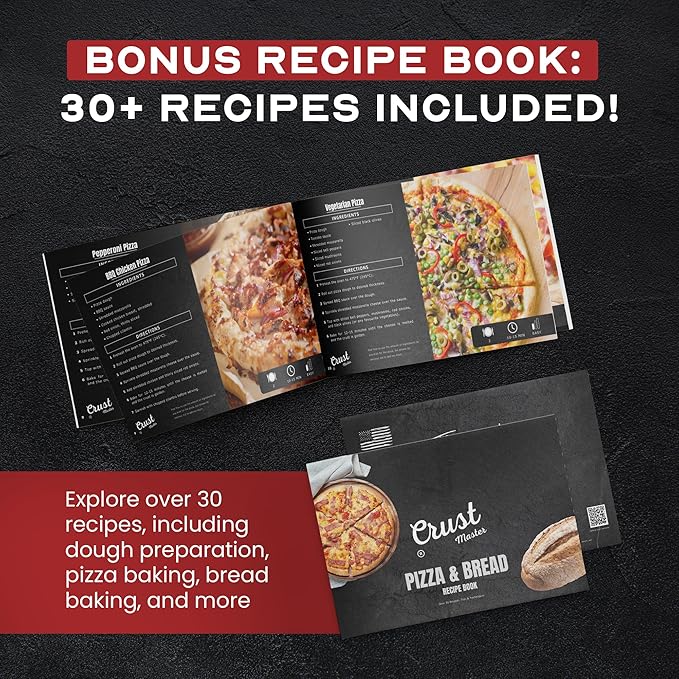 CrustMaster Pizza Peel Set - 12x14" Rectangular Peel, 9" Round Turning Peel, Brass Brush, Ash Rake - Perfect Pizza Oven Accessories for Ovens & BBQ - Pizza Pan - Aluminum & Stainless Steel Tools