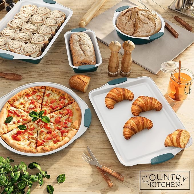 Country Kitchen Nonstick Stackable Bakeware Set - Heavy Duty, Durable, Easy Release Baking Set, Sage, 10 Pcs