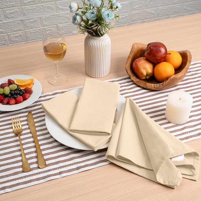Blue Needles Solid Cloth Napkins Set of 12 Champagne 100% Cotton Dinner Napkins 18x18 inches - Soft, Reusable, Absorbent & Washable Fall Thanksgiving Linen, Ideal for Events, Parties & Everyday Use