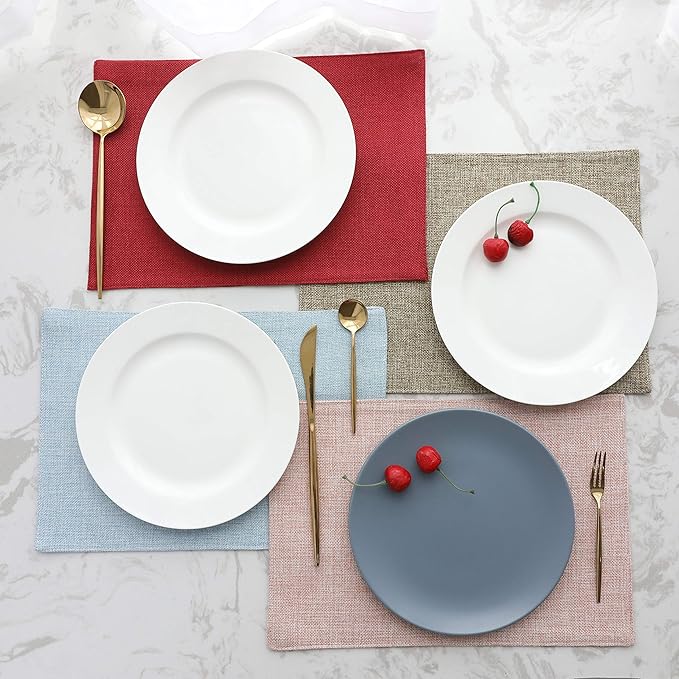 Home Brilliant Cloth Placemats Set of 8 Red Linen Placemats for Christmas Dinner Heat Resistant Dining Table Mats Kitchen Place Mats, Dark Red Burgundy