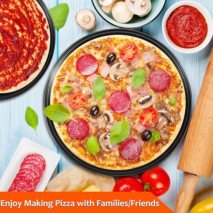 Round Pizza Pans with Holes, 4pc Set - Perforated Non-Stick Pizza Baking Pans for Oven, 9/10/11/12 Inch