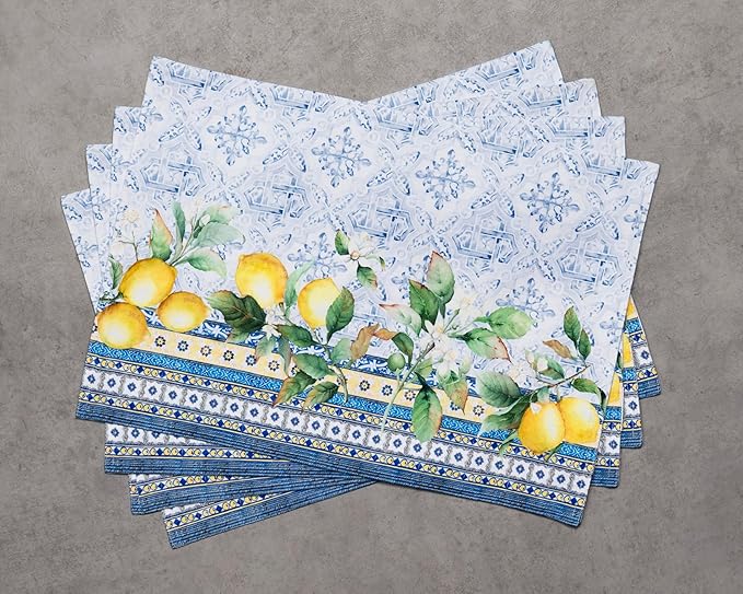 Maison d' Hermine Placemats Set of 4 100% Cotton Washable Cloth Place Mats, Reusable Table Mats for Kitchen Dining Decoration, Party, Wedding, Restaurant Spring/Summer (Citrus, 13" x 19")