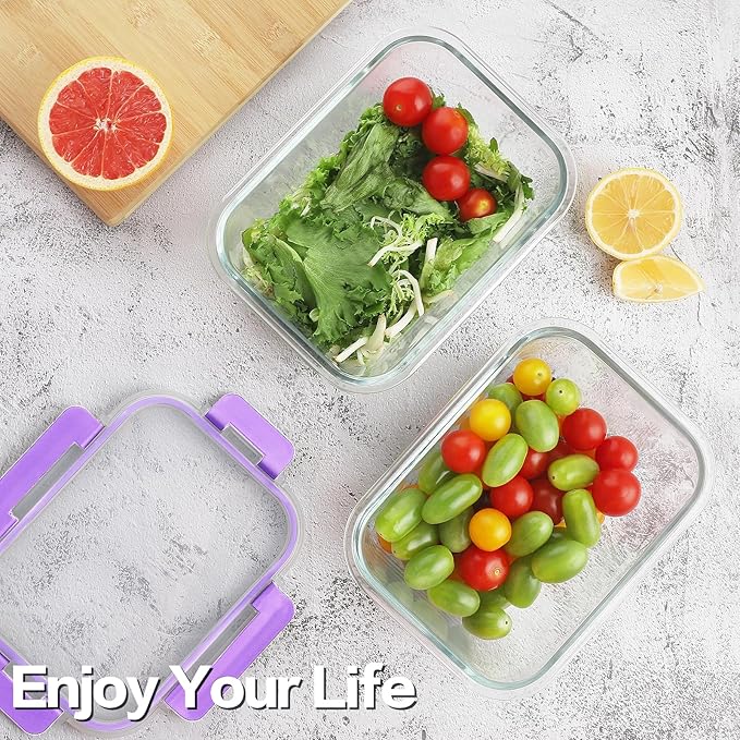 10 Pack Borosilicate Glass Meal Prep Containers with Locking Lids, Glass Food Storage Containers Set, Airtight Lunch Bento Boxes, BPA-Free & Leak Proof, 36oz & 14oz, Freezer, Oven Safe-Pink