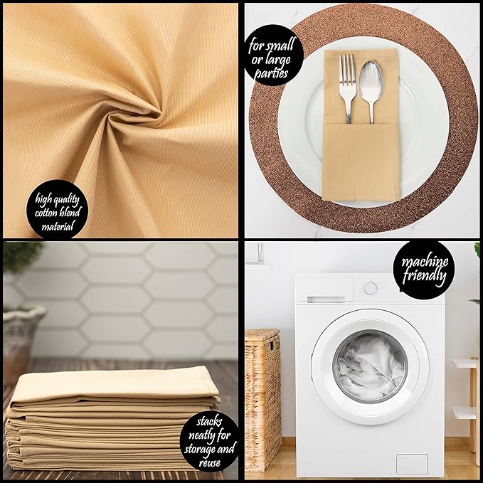Kitchen Cloth Napkins 12 Pack 18X18 Inch Cotton and Polyester Blend Linen Dinner Table Napkin Set Washable Reusable for Restaurant Wedding Holiday Dinner Party Bulk Fabric Napkins (Beige) by PERLLI