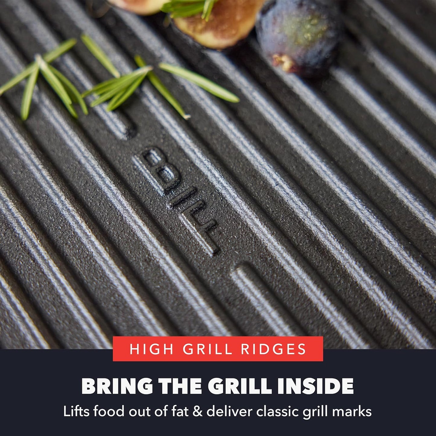 GreenPan x Bobby Flay Cast Iron 11” Square Grill Pan, Pre-Seasoned Professional Grade Heavy Duty Skillet, Helper Handles, Induction Suitable, Stovetop, Oven, BBQ & Fire, Indoor & Outdoor Use, Black