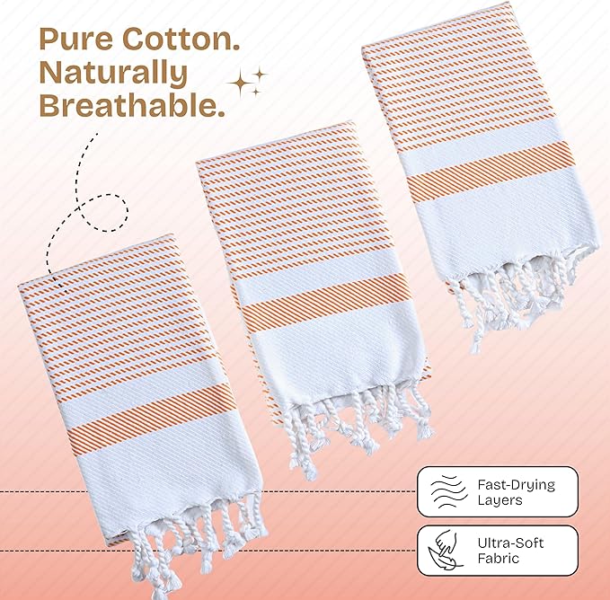 Orange Turkish Kitchen Towels 16x26 Inch, 12 Pack, 100% Cotton, Ultra Absorbent, Soft, Fast Dry, Machine Washable, Dish Towel with Tassels for Drying Dishes, Cleaning, Everyday Use