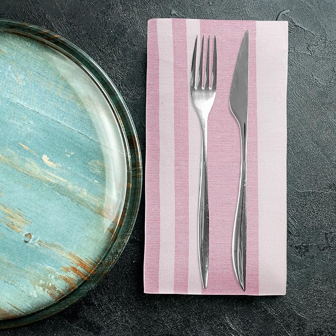 Urban Villa DinnerNapkins Horizontal Stripes Cloth Napkins Set of 12 Pink Color Dinner Napkins 20x20 Inches 100% Cotton Over Sized Cloth Napkins with Mitered Corners DinnerNapkins
