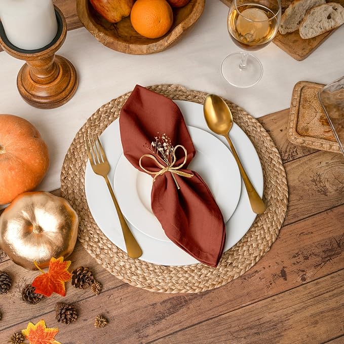 Blue Needles Solid Cloth Napkins Set of 6 Rust 100% Cotton Dinner Napkins 18x18 inches - Soft, Reusable, Absorbent & Washable Fall Thanksgiving Linen, Ideal for Events, Parties & Everyday Use