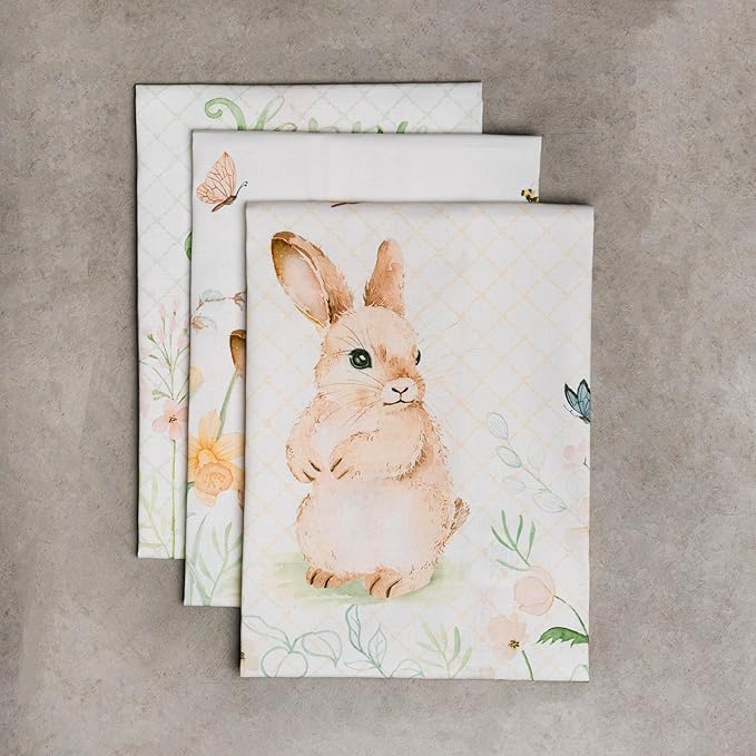 Maison d' Hermine Kitchen Towels Set of 3 100% Cotton 27.50" x 20" Reusable Cloth Tea Dish Towels Absorbent with Hanging Loop for Kitchen, Home, Dining, Cocktail Parties Spring/Summer (Easter Dew)