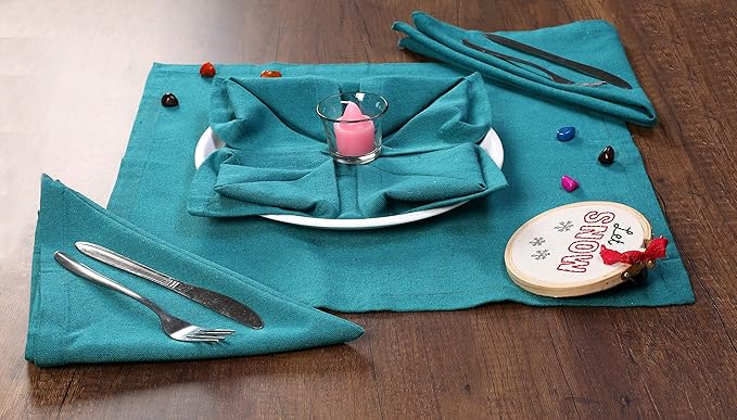 Ramanta Home Teal Cotton Dinner Napkins Set of 12 | 100% Cotton 18x18 Inch Cloth Napkins | Reusable Fabric Table Napkins for Everyday Use, Parties, Weddings, Thanksgiving, Christmas, Halloween