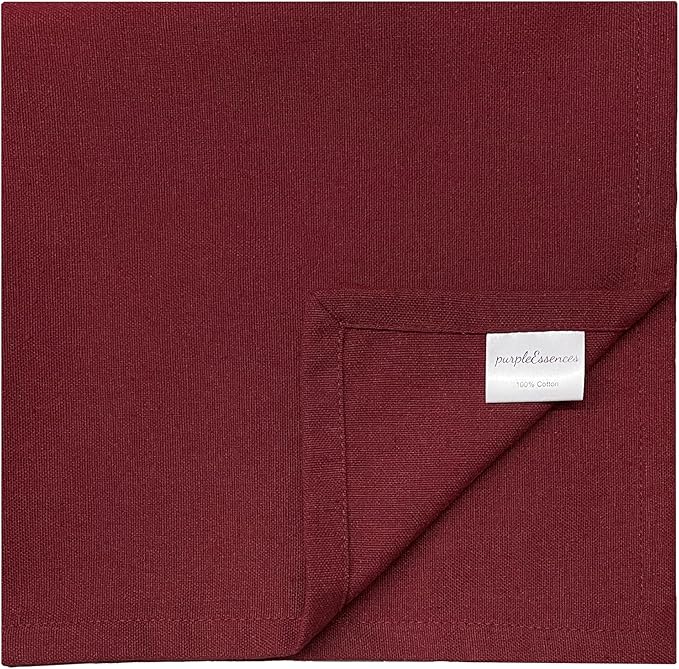 PurpleEssences Set of 6 Cloth Dinner Napkins 100% Cotton 18x18 Inch - Soft Durable Washable - Ideal for Farmhouse Party Christmas Holiday Winter - Perfect Everyday Use Table Linen - Burgundy