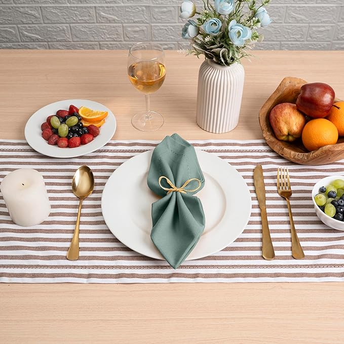 Blue Needles Set of 12 Hemstitch Linen Napkins 100% Cotton Hunter Green Cloth Dinner Napkins 18x18 inches, Soft, Reusable Absorbent Washable, Ideal for Fall Thanksgiving Events, Parties & Everyday Use