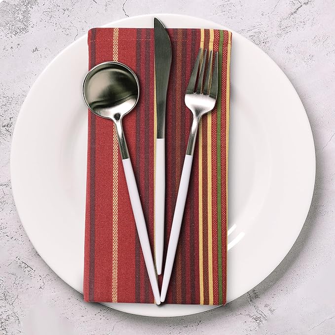 Urban Villa Cloth Napkins Set of 12 20x20 Inches 100% Cotton Napkins Cloth Washable Durable Reusable Absorbent Table Dinner Napkins Cloth for Thanksgiving Hotel Lunch Restaurant Parties –Stripes Print