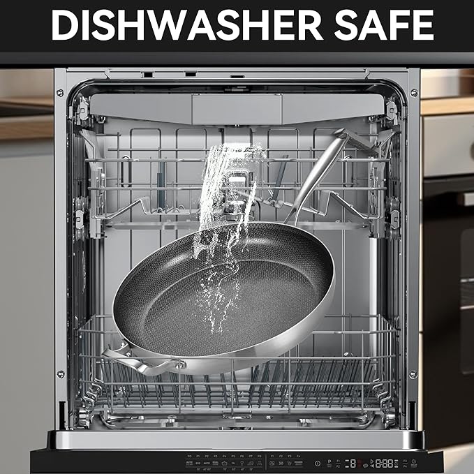 13-Inch Nonstick Hybrid Frying Pan with Lid, Ceramic Coated Tri-Ply Stainless Steel Induction Chef's Pan, Large Skillet, PFOA Free, Oven & Dishwasher Safe for All Stoves, Detachable Handle