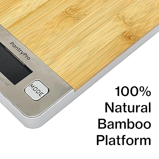 Bamboo Platform Digital Kitchen Scale - for Food Coffee Lab - LCD Display gram Ounces lb:oz - 11 LB/5 KG Capacity - Battery Included - Natural by The Display Guys