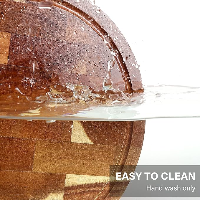 End Grain Butcher Block Round 12 IN, Premium Acacia Wood Cutting Board with Juice Groove, TJ POP Medium Chopping Board for Kitchen, 1 IN Thick