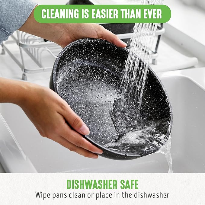 GreenLife 10 Piece Nonstick Pots & Pans Set, Detachable Handle & Stackable Cookware Set, Non Toxic PFAS-Free Skillets, Induction Kitchen Pans, Space Saving, Serving Bowls, Oven Safe, Granite Black