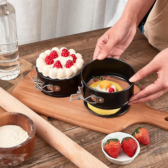 Sunnyray 8 Pcs 4 Inch Springform Pan for Baking Mini Cheesecake Pans with Removable Bottom Nonstick Leakproof Round Cake Mold Spring Form Molds for Mini Cheesecake Pizza and Quiches (Black)
