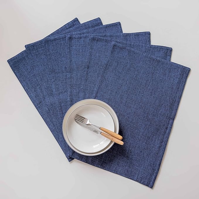 Home Brilliant Placemats Set of 8 Linen Blue Placemats Heat Resistant Dining Table Place Mats Kitchen Table Mats, Indigo
