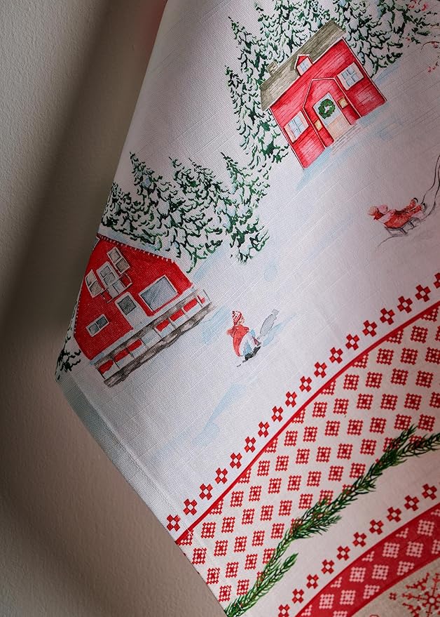 Maison d' Hermine Kitchen Towels Set of 3 100% Cotton 20" x 27.5" Reusable Cloth Tea Dish Towels Absorbent with Hanging Loop for Kitchen Dining Thanksgiving Christmas Decorations (Rural Christmas)