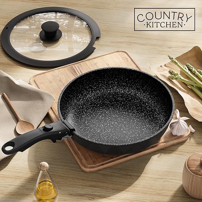 Country Kitchen Cookware Set with Removable Handle, Oven & RV Safe Pots and Pans Set, Black Diamond, Original