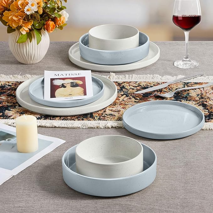 Herogo Dinnerware Dishes Sets with Salad Bowls, 8 Piece Plates and Bowls for 2, Ceramic Stoneware for Kitchen, Dishwasher & Microwave Safe Dinner Ware, Speckled Multicolor