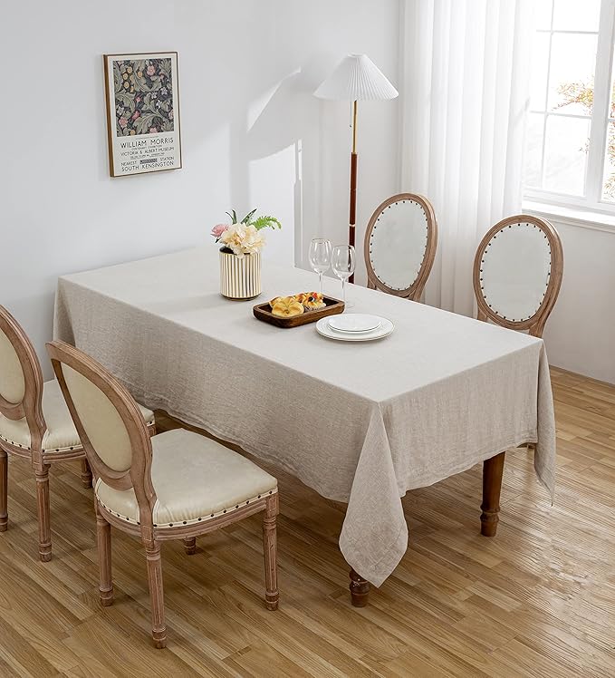 Linen World Linen Tablecloth, 100% French Linen Natural Tablecloth 120" x 60" Inch, Washable Rectangular Tablecloth for Dining, Outdoor, Weddings and Restaurants, Decorative Valentine Easter