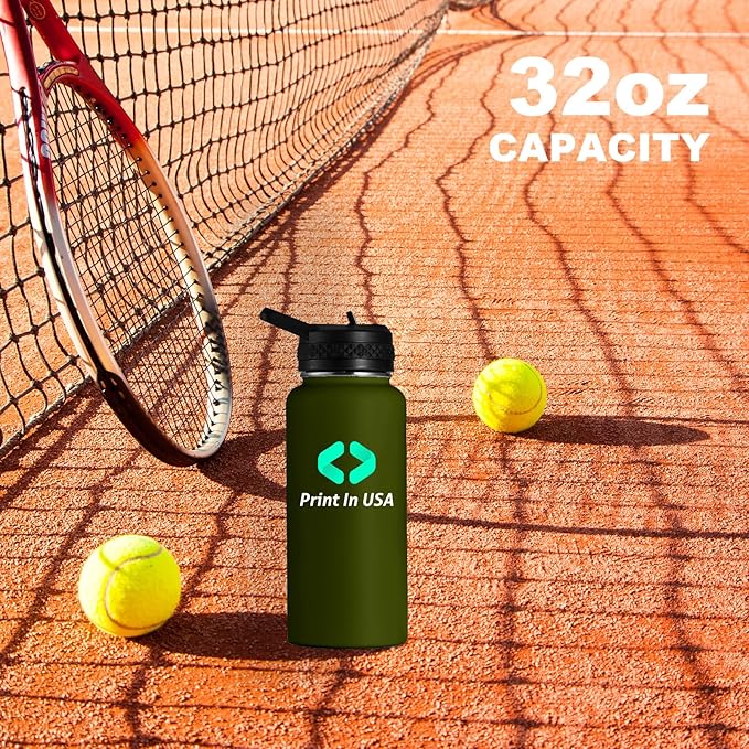 Personalized Custom Print in USA Water Bottle 10Pcs 32oz Stainless Steel Double Wall Coffee Cup with Lid & Straw Insulated Tumbler with Colorful Text Logo Photo