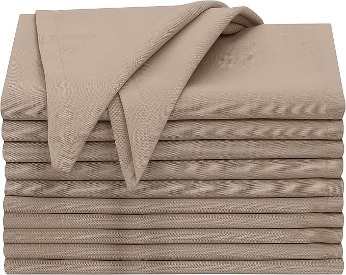 Ruvanti Cloth Napkins Set of 12, 18x18 Inches, 100% Cotton, Washable, Soft & Absorbent, Perfect for Wedding, Christmas, Thanksgiving Dinners - Light Taupe