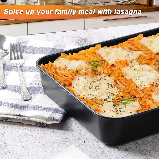 Herogo Deep Baking Pan Set of 2, 8 X 10.5 Inch Non-Stick Sheet Cake Pan for Oven, Rectangle Stainless Steel Lasagna Brownies Casseroles Cakes Bakeware, Dishwasher Safe