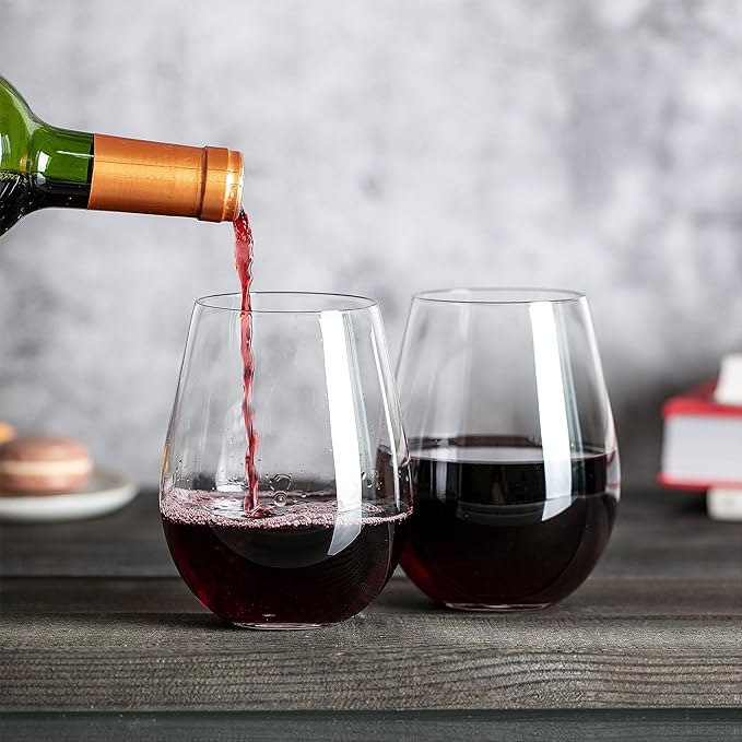 Stemless Wine Glasses Set of 4, Large 22 oz Red & White Wine Glass, Hand Blown Lead-Free Crystal, Ideal Gift for Women,Men, Wedding, Birthday, Christmas