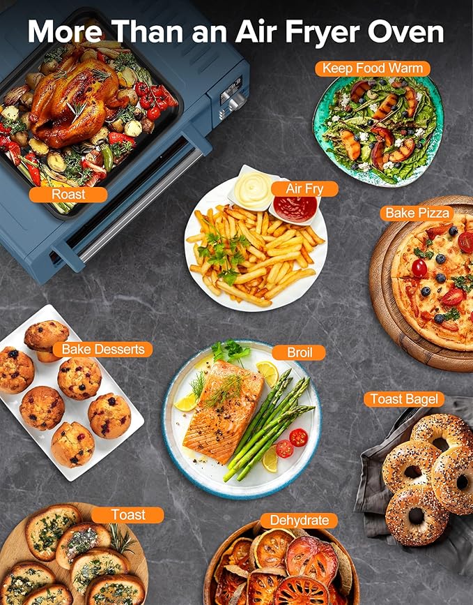 Nuwave Bravo Pro Smart Air Fryer Toaster Oven Combo, Airfryer Convection Oven Countertop, 10-in-1 Functions with Quicker & Even Crisp Technology, 1800W, 50-450°F, PFAS-Free, 21QT, Cozy Blue