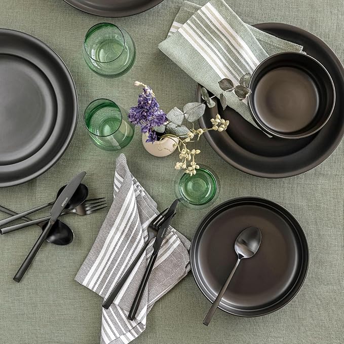 over&back 100%-Linen Woven Tablecloth - Colorful Dining Room Table Cover - Mitered Corner Hems - Machine Washable - Kitchen and Home Decor - Green - 70x108