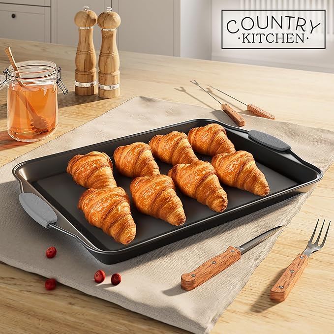 Country Kitchen Nonstick Stackable Bakeware Set - Heavy Duty, Durable, Easy Release Baking Set, Grey, 4 Pcs