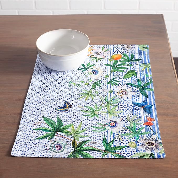 Maison d' Hermine Placemats Set of 4 100% Cotton Washable Cloth Place Mats, Reusable Table Mats for Kitchen Dining Decoration, Party, Wedding, Restaurant Spring/Summer (Passiflora, 13" x 19")
